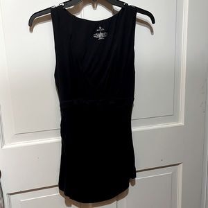 Black neck low cut blouse made of soft Modal fabric.